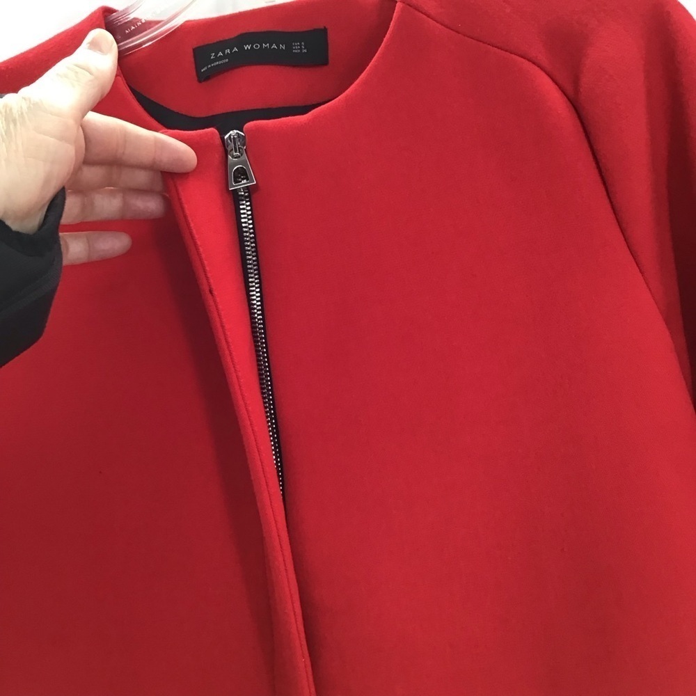 ZARA Frilled Sleeve Jacket Coat Chic Career Business Casual Red Size Small - Picture 7 of 11